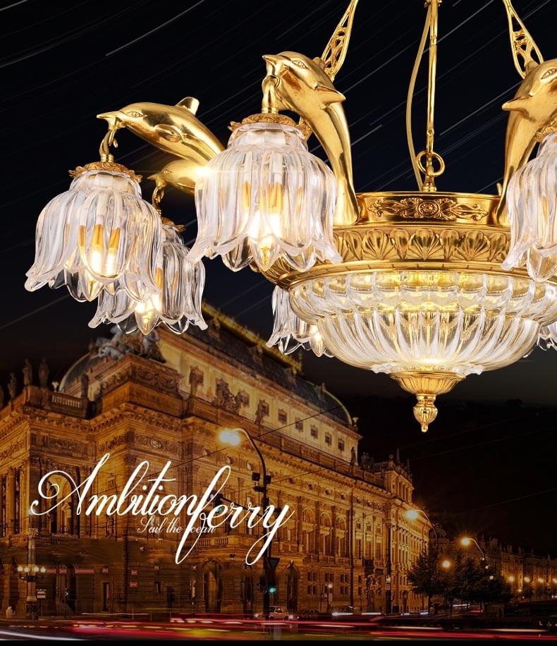 Đèn chùm đồng hiện đại hoa thủy tinh abr181-2